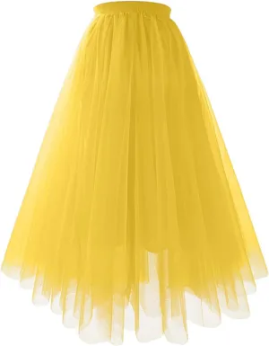 Long Tutu Skirts for Women Formal Dance Party Skirt Elastic Waist Layered Prom Midi Tutu Skirt