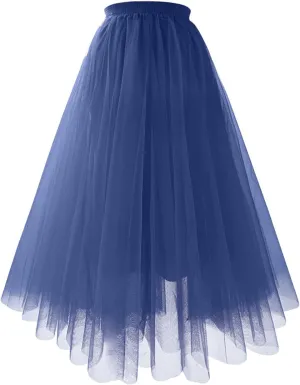 Long Tutu Skirts for Women Formal Dance Party Skirt Elastic Waist Layered Prom Midi Tutu Skirt