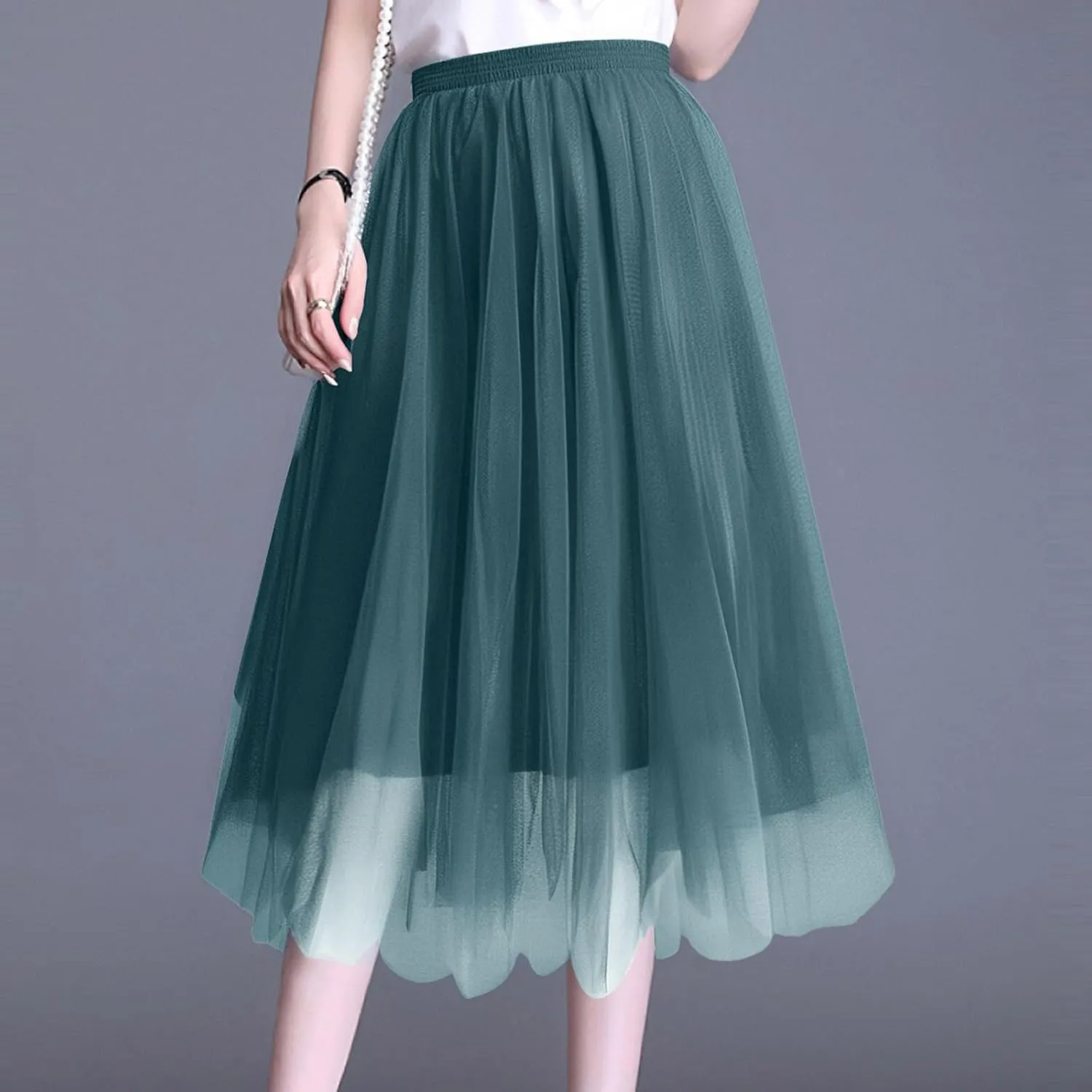 Long Tutu Skirts for Women Formal Dance Party Skirt Elastic Waist Layered Prom Midi Tutu Skirt