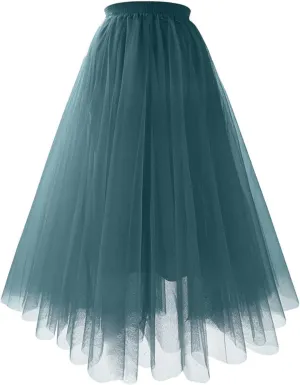 Long Tutu Skirts for Women Formal Dance Party Skirt Elastic Waist Layered Prom Midi Tutu Skirt