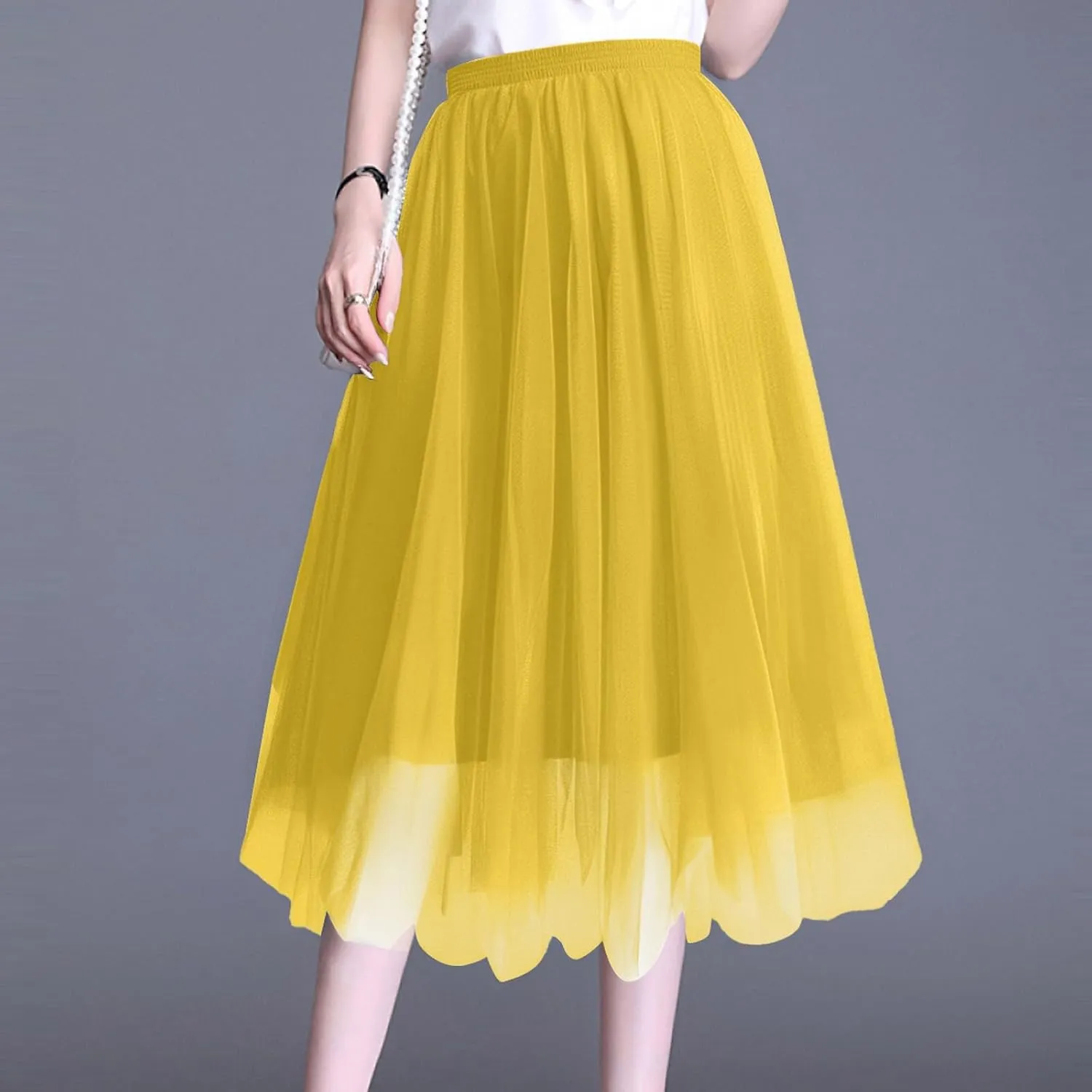 Long Tutu Skirts for Women Formal Dance Party Skirt Elastic Waist Layered Prom Midi Tutu Skirt