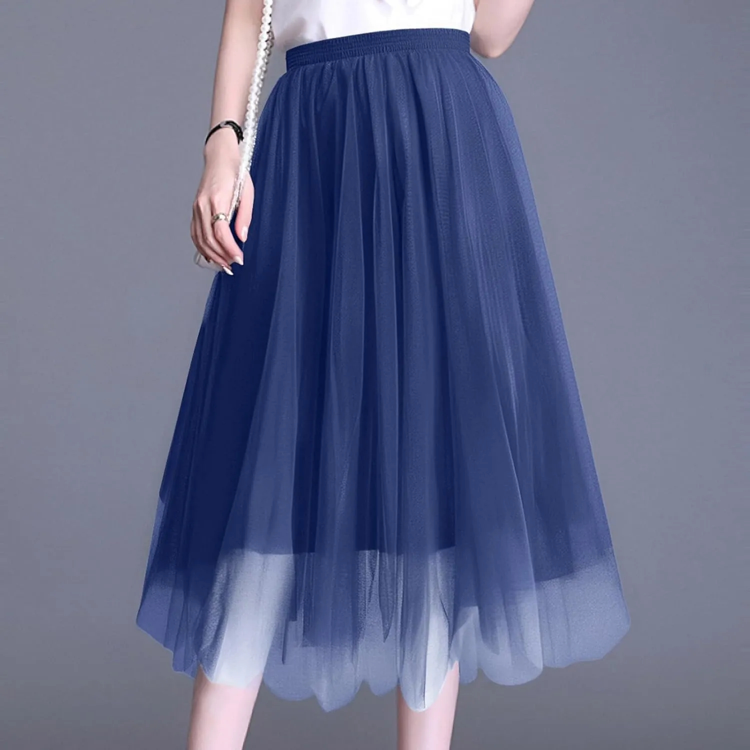 Long Tutu Skirts for Women Formal Dance Party Skirt Elastic Waist Layered Prom Midi Tutu Skirt