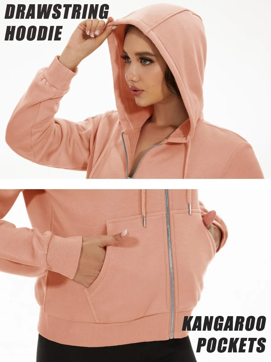 MAGCOMSEN Women's Cropped Hoodie Sweatshirt Fleece Lined Full Zip Up Jacket With Pockets