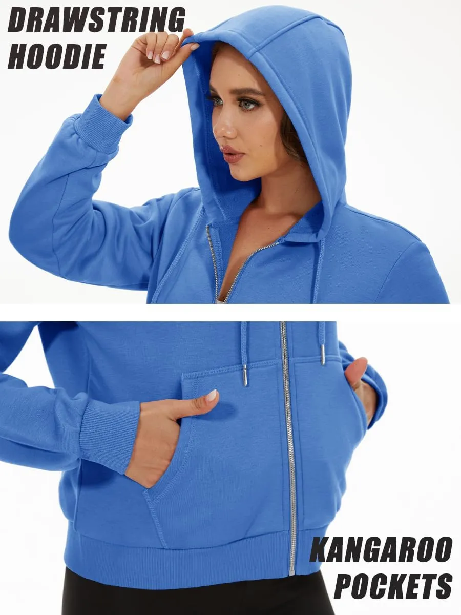 MAGCOMSEN Women's Cropped Hoodie Sweatshirt Fleece Lined Full Zip Up Jacket With Pockets