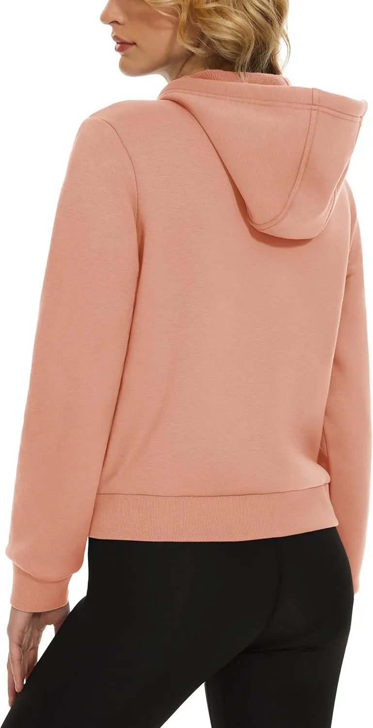 MAGCOMSEN Women's Cropped Hoodie Sweatshirt Fleece Lined Full Zip Up Jacket With Pockets