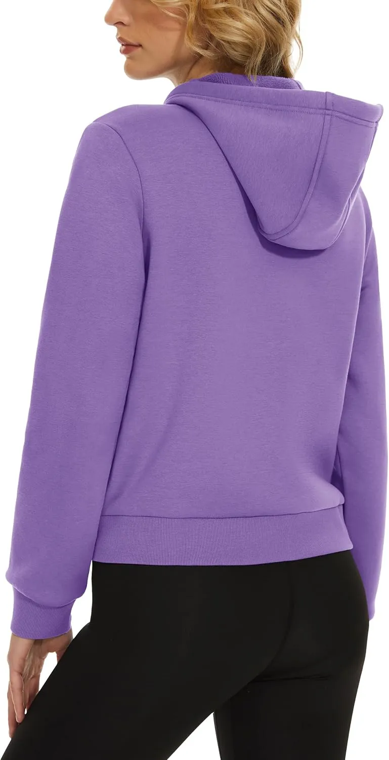 MAGCOMSEN Women's Cropped Hoodie Sweatshirt Fleece Lined Full Zip Up Jacket With Pockets