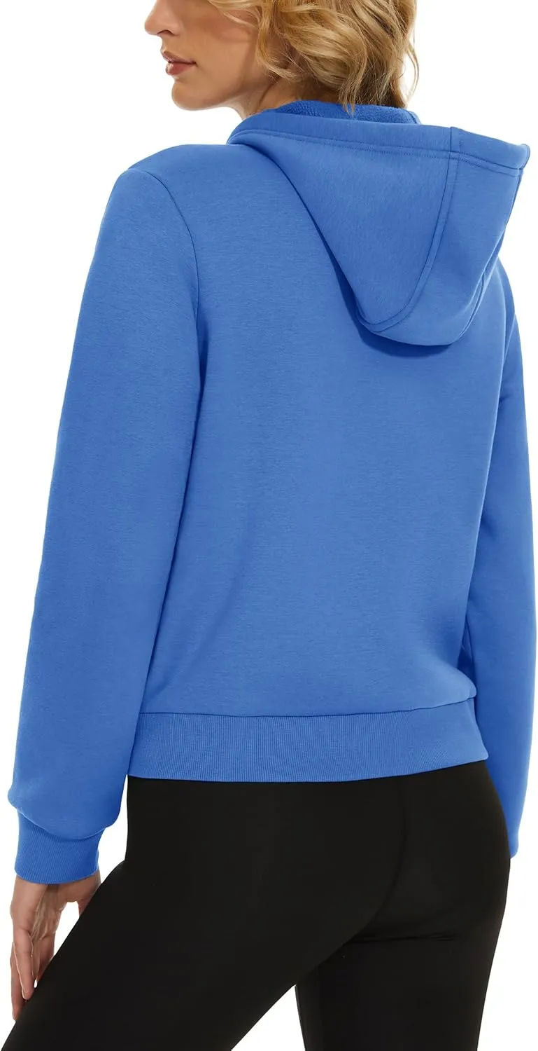 MAGCOMSEN Women's Cropped Hoodie Sweatshirt Fleece Lined Full Zip Up Jacket With Pockets