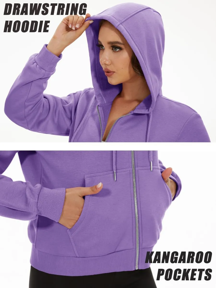 MAGCOMSEN Women's Cropped Hoodie Sweatshirt Fleece Lined Full Zip Up Jacket With Pockets