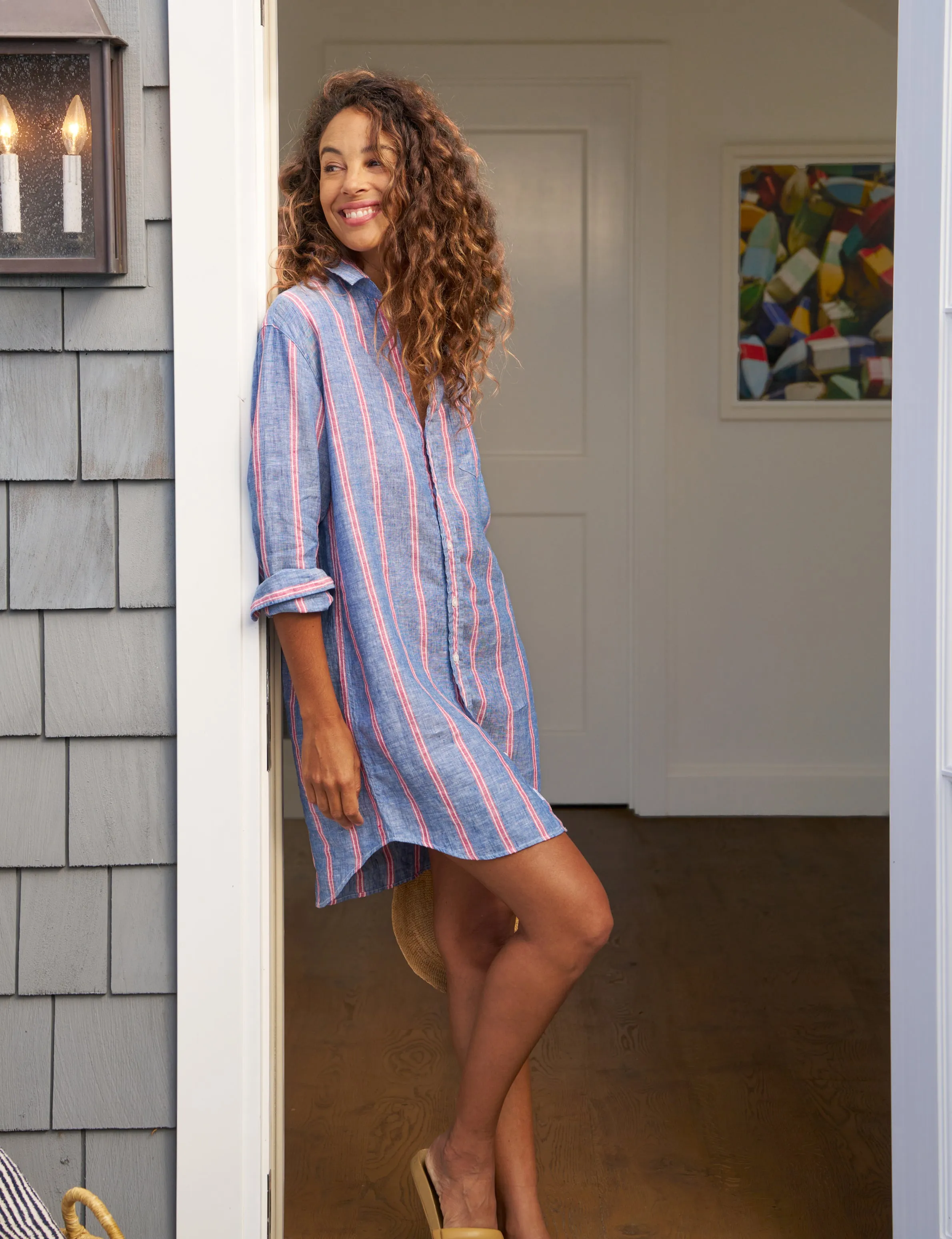 MARY Red and Navy Stripe, Classic Linen