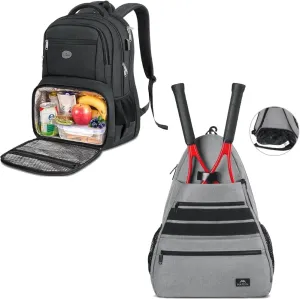 MATEIN 17 Inch Laptop Backpack, TSA Large Travel Back Pack with Lunch Box, Tennis Bag Racket Bags, Large Tennis Backpack for Men & Women with Shoe Compartment Hold 2 Rackets