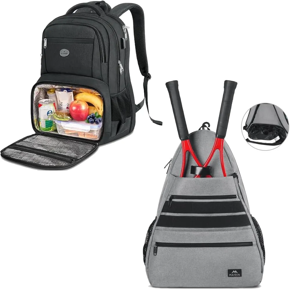 MATEIN 17 Inch Laptop Backpack, TSA Large Travel Back Pack with Lunch Box, Tennis Bag Racket Bags, Large Tennis Backpack for Men & Women with Shoe Compartment Hold 2 Rackets