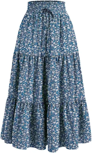 Maxi Skirts for Women Summer 2025 High Waisted Flowy Floral Long Skirt Vacation Beach Ruffle A Line Skorts