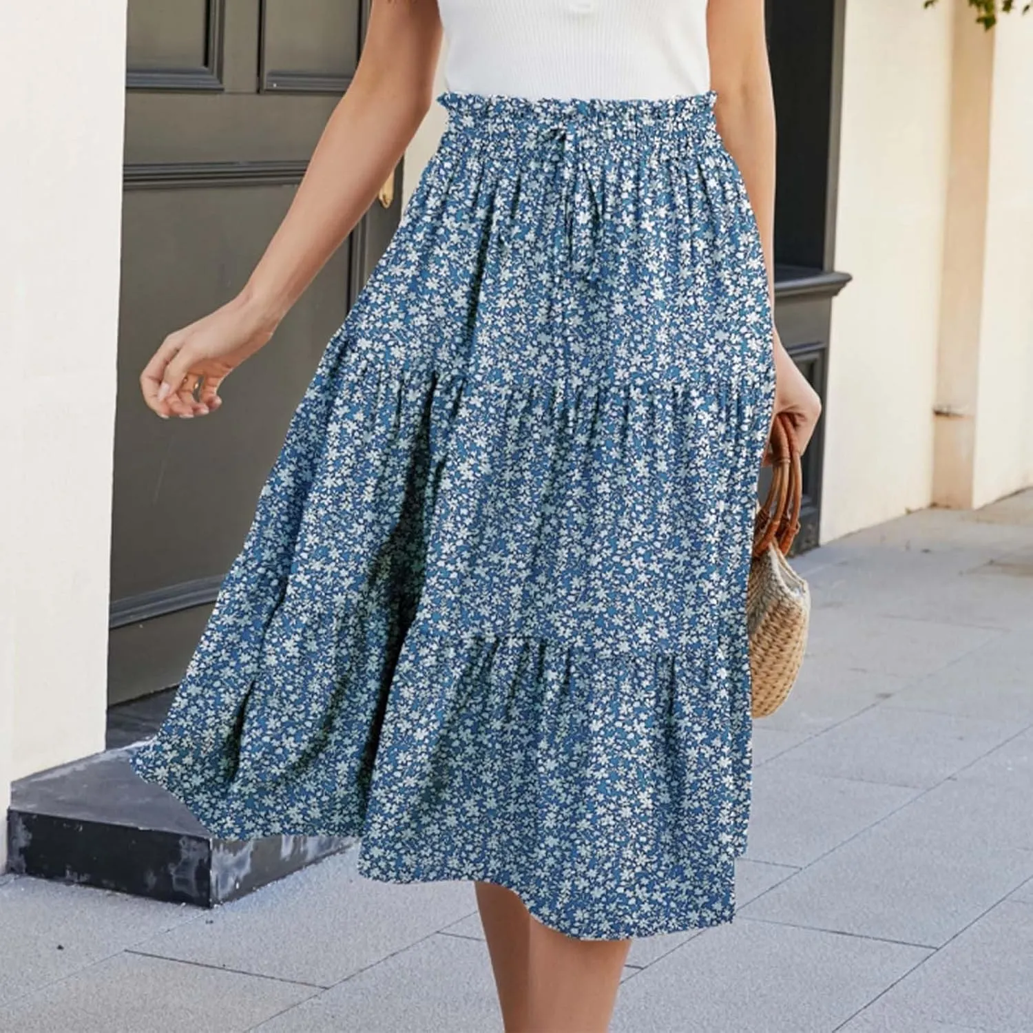 Maxi Skirts for Women Summer 2025 High Waisted Flowy Floral Long Skirt Vacation Beach Ruffle A Line Skorts