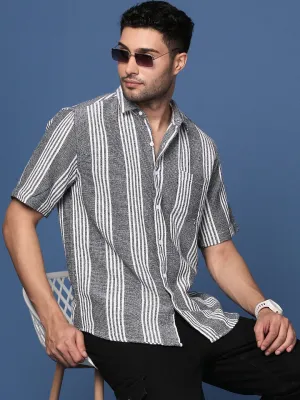 Men Black Standard Slim Fit Multi Stripes Opaque Striped Casual Shirt