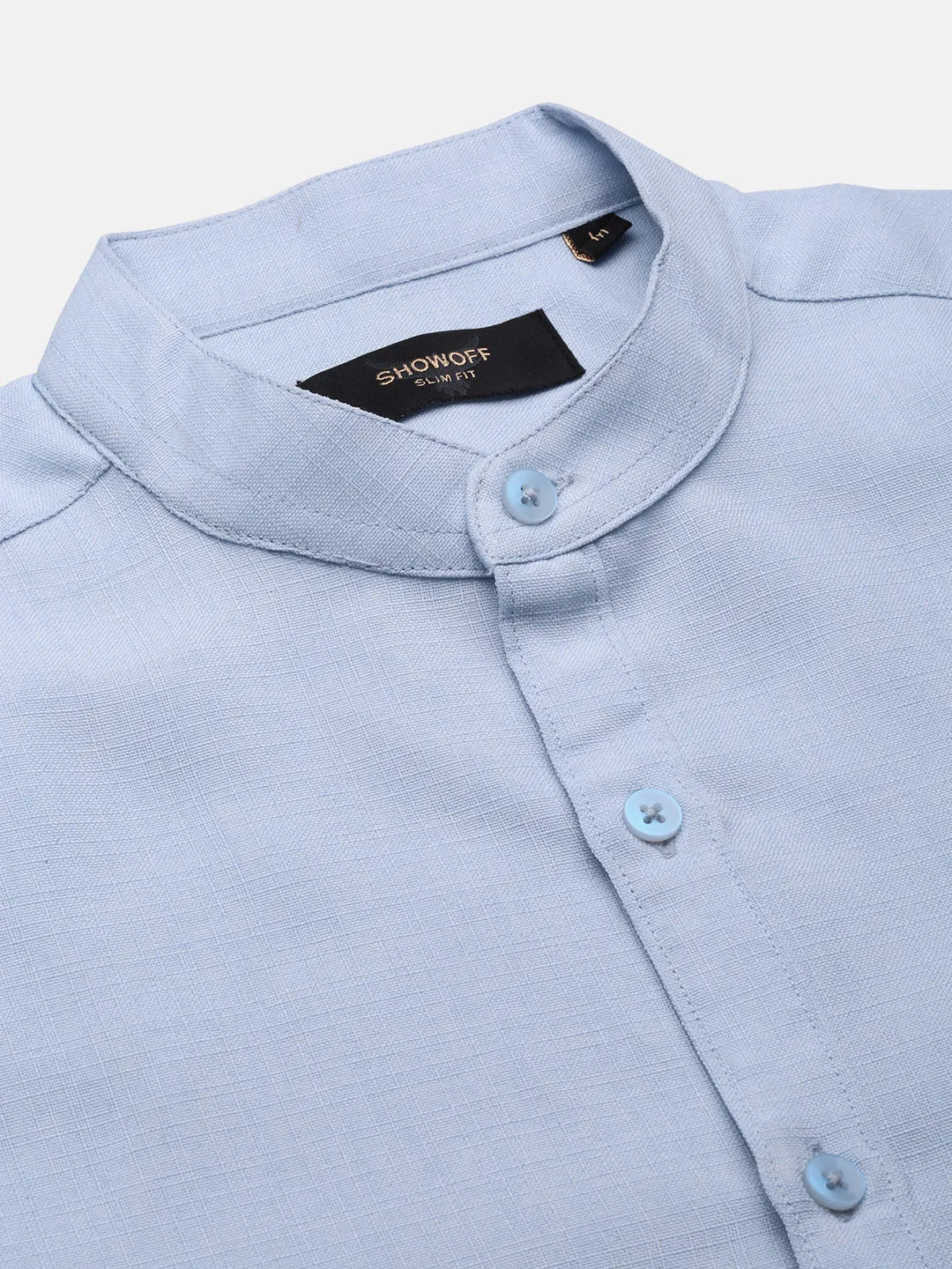 Men Blue Mandarin Collar Solid Slim Fit Shirt