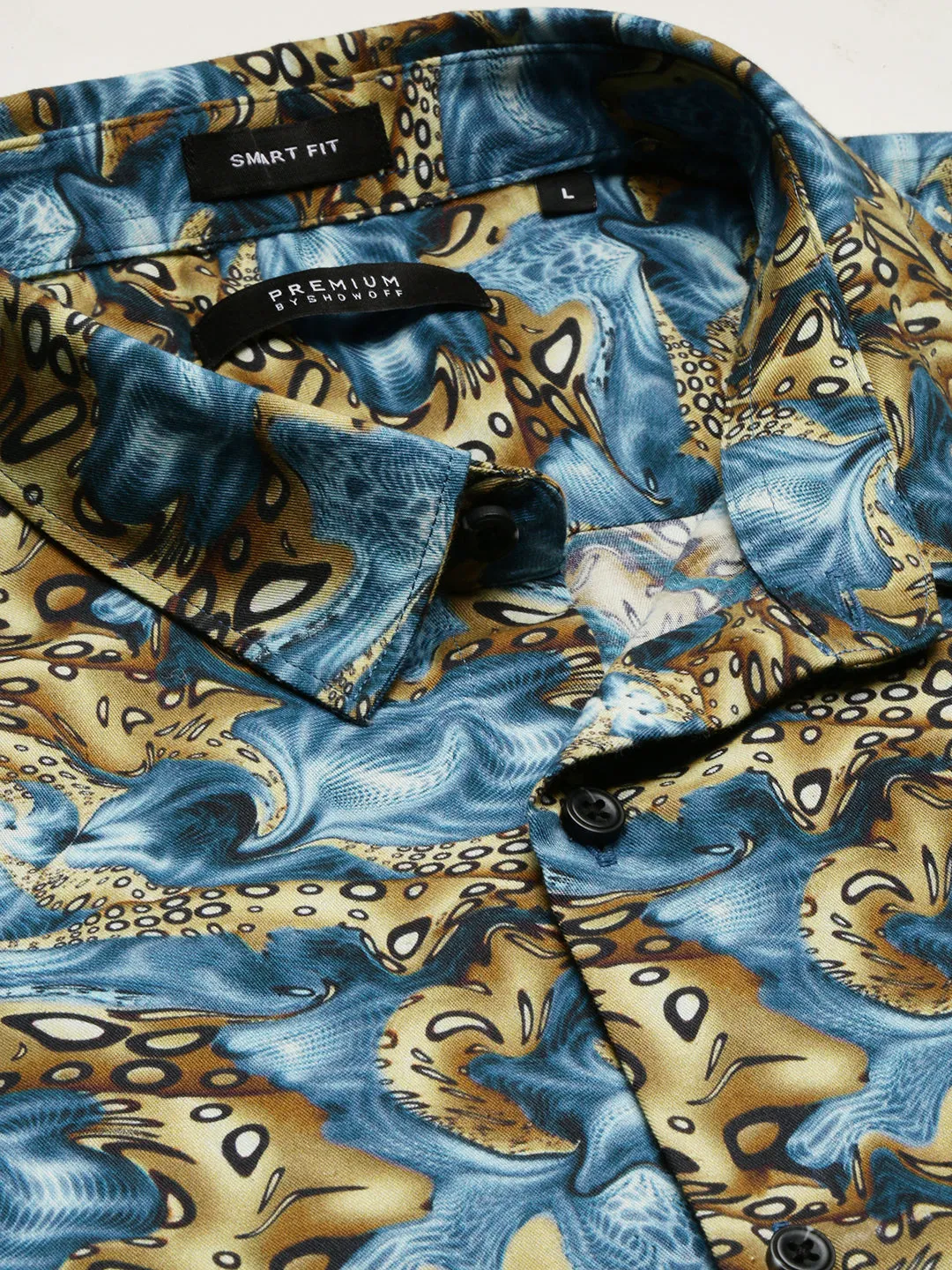 Men Blue Smart Slim Fit Floral Printed Weave Cotton Casual Shirt