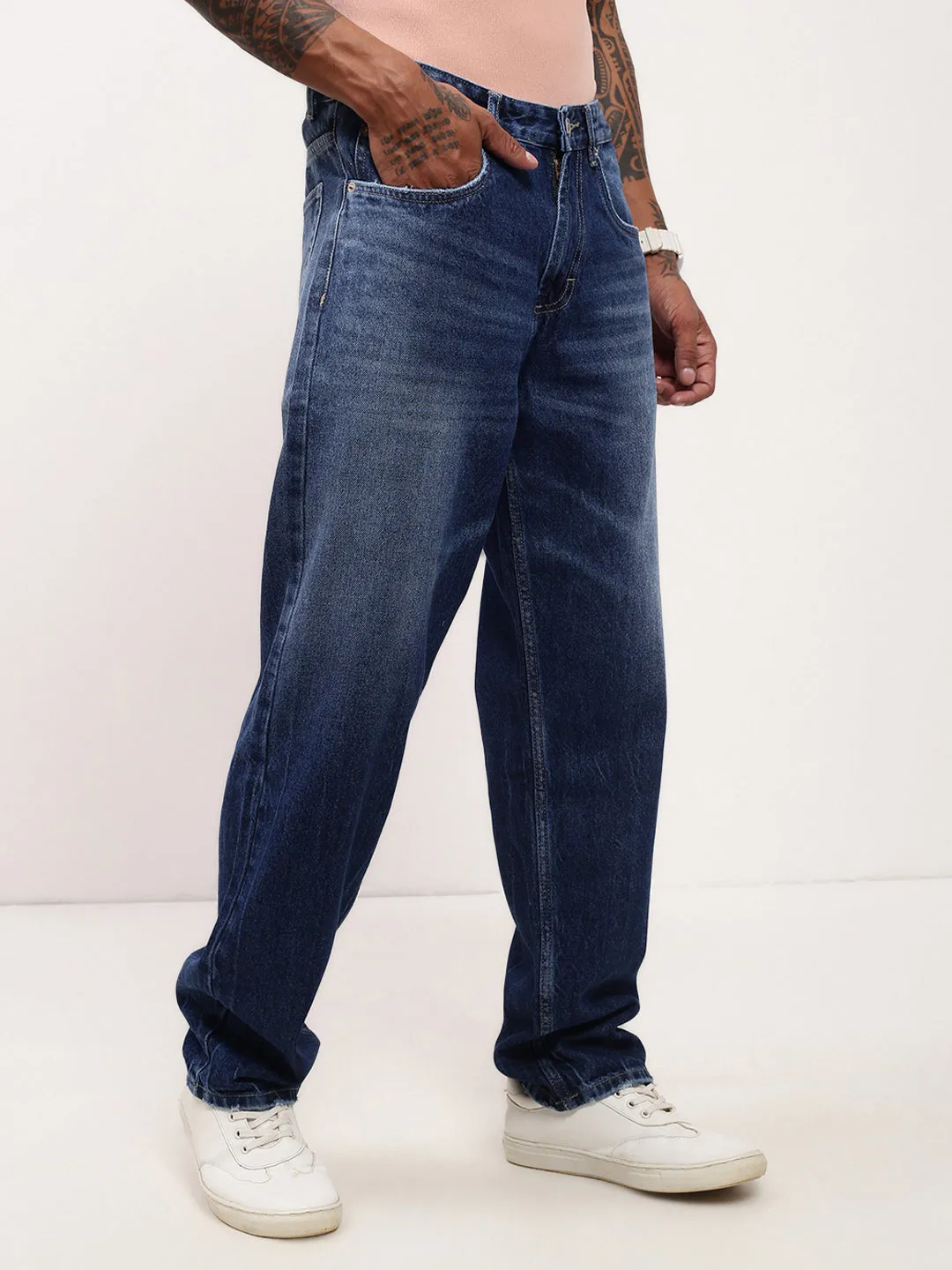 Men Blue Solid Straight Fit Denim Jeans