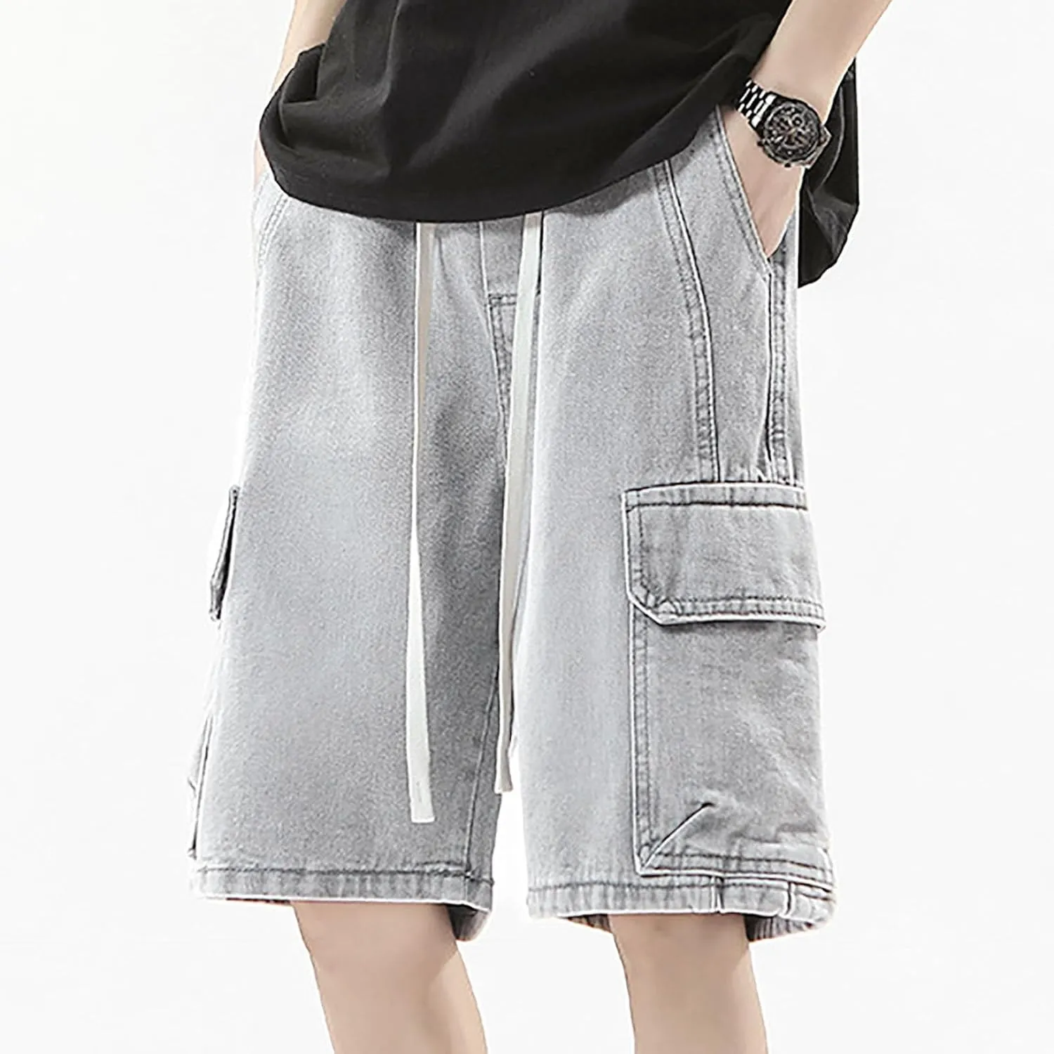 Mens Baggy Denim Jorts Y2K Vintage Loose Hip Hop Jean Shorts Wide Leg Long Jeans Trendy Outfits