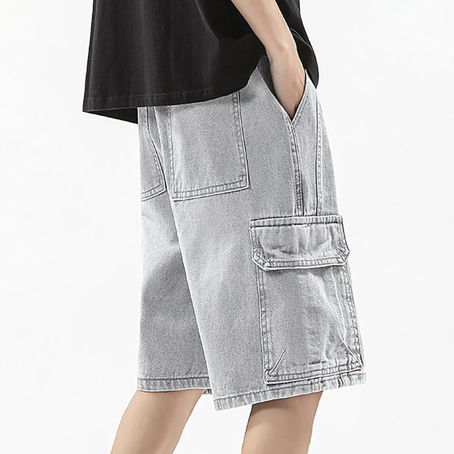 Mens Baggy Denim Jorts Y2K Vintage Loose Hip Hop Jean Shorts Wide Leg Long Jeans Trendy Outfits