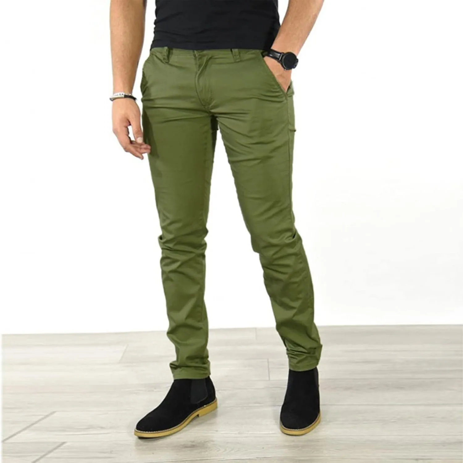 Mens Business Chino Pants Slim Fit Modern Style Cropped Pants Casual Lightweight Tapered Trousers Fashion Kakhi Pants
