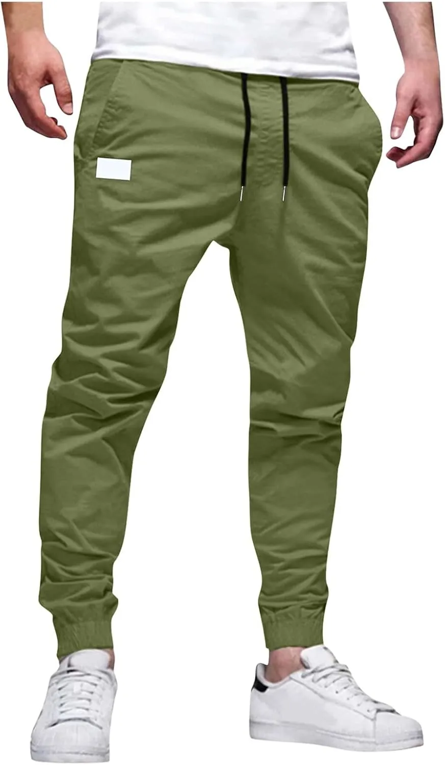 Mens Cargo Joggers Pants Casual Twill Chino Cotton Elastic Drawstring Outdoor Hiking Sweatpants Pants
