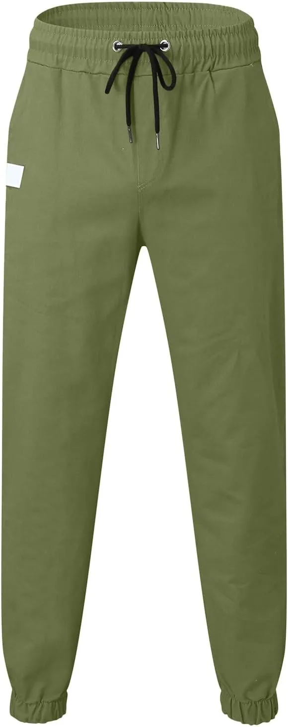 Mens Cargo Joggers Pants Casual Twill Chino Cotton Elastic Drawstring Outdoor Hiking Sweatpants Pants