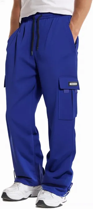 Men's Cargo Sweatpants Loose Fit Pants Joggers for Men with Pockets, Open Bottom Drawstring