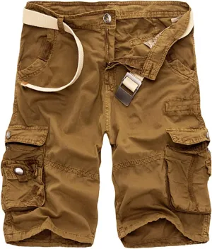 Men's Classic-Fit Twill Cargo Shorts Casual Solid Chino Golf Shorts Workout Cargo Shorts with Multi Pockets