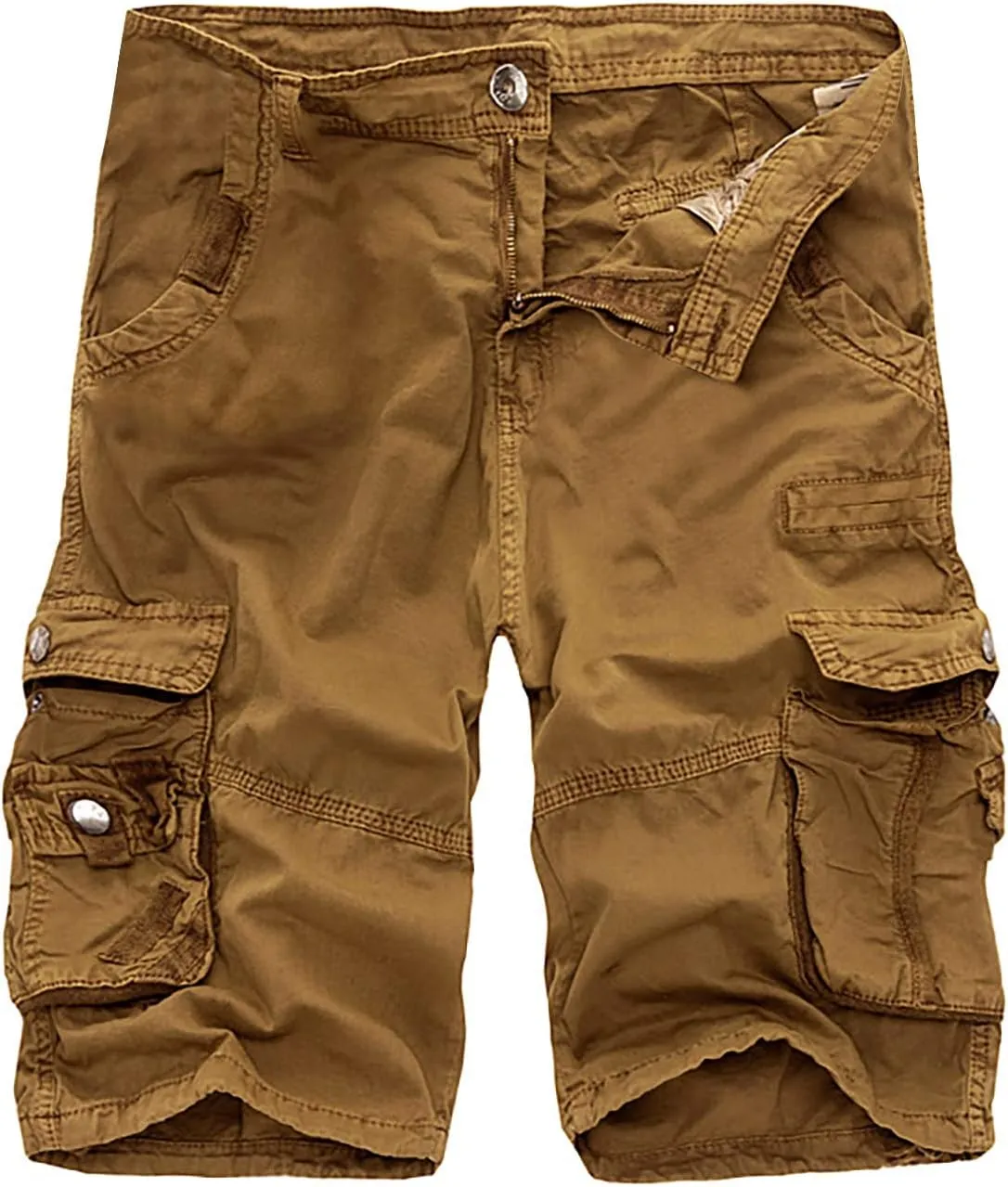 Men's Classic-Fit Twill Cargo Shorts Casual Solid Chino Golf Shorts Workout Cargo Shorts with Multi Pockets