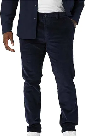 Mens Corduroy Pants Vintage Casual Flat Front Straight Leg Dress Pants with Pockets Slim Fit Chino Kakhi Trousers