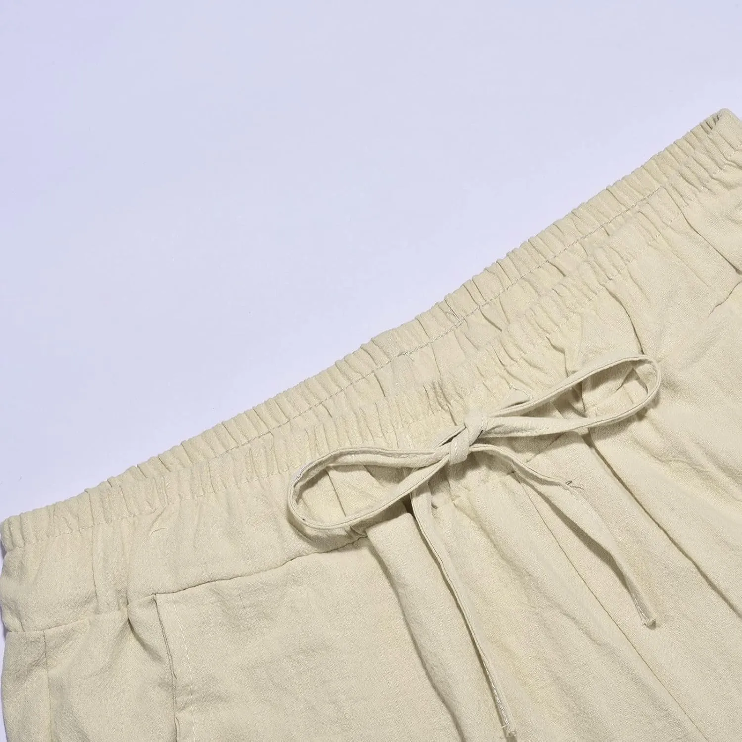 Mens Cotton Linen Drawstring Pants Summer Fashion Resort Wear Pants for Men 2024 Straight Lightweight Loose Fit Yoga Pants