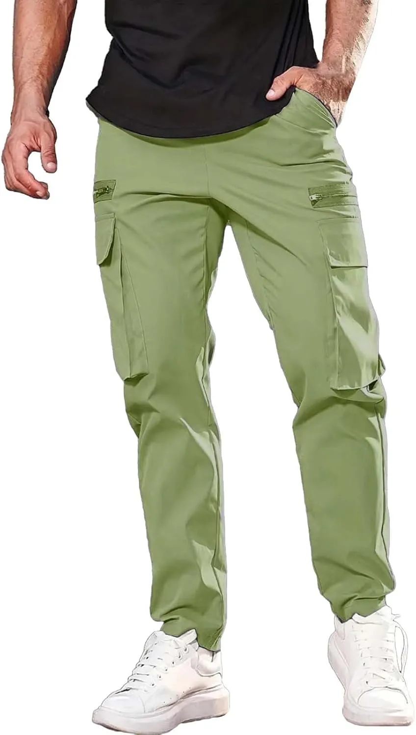 Mens Linen Cotton Pants Lightweight Mens Hiking Pants Cargo Pant Zipper Pocket Streetwear Pants Men White Loose Pant