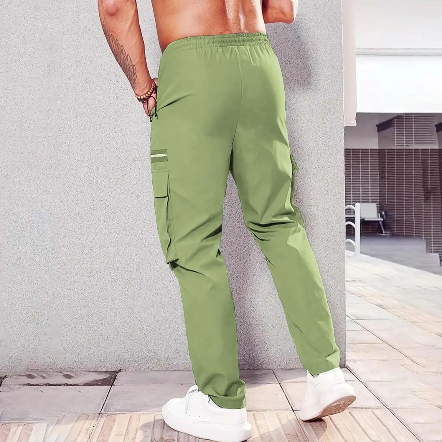 Mens Linen Cotton Pants Lightweight Mens Hiking Pants Cargo Pant Zipper Pocket Streetwear Pants Men White Loose Pant