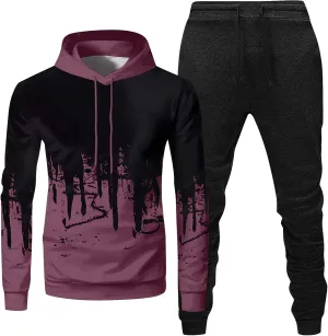Mens Sweatsuits 2PC Trendy Tops and Pants Men Long Sleeve Fitness Loose Fit Hoodies Dye Hoodies Cool Tops and Pants