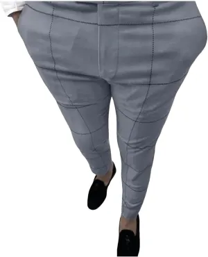 Men's Traditional Plaid Chino Pants Slim Fit Casual Striped Business Style Slim Pants Sweatpants