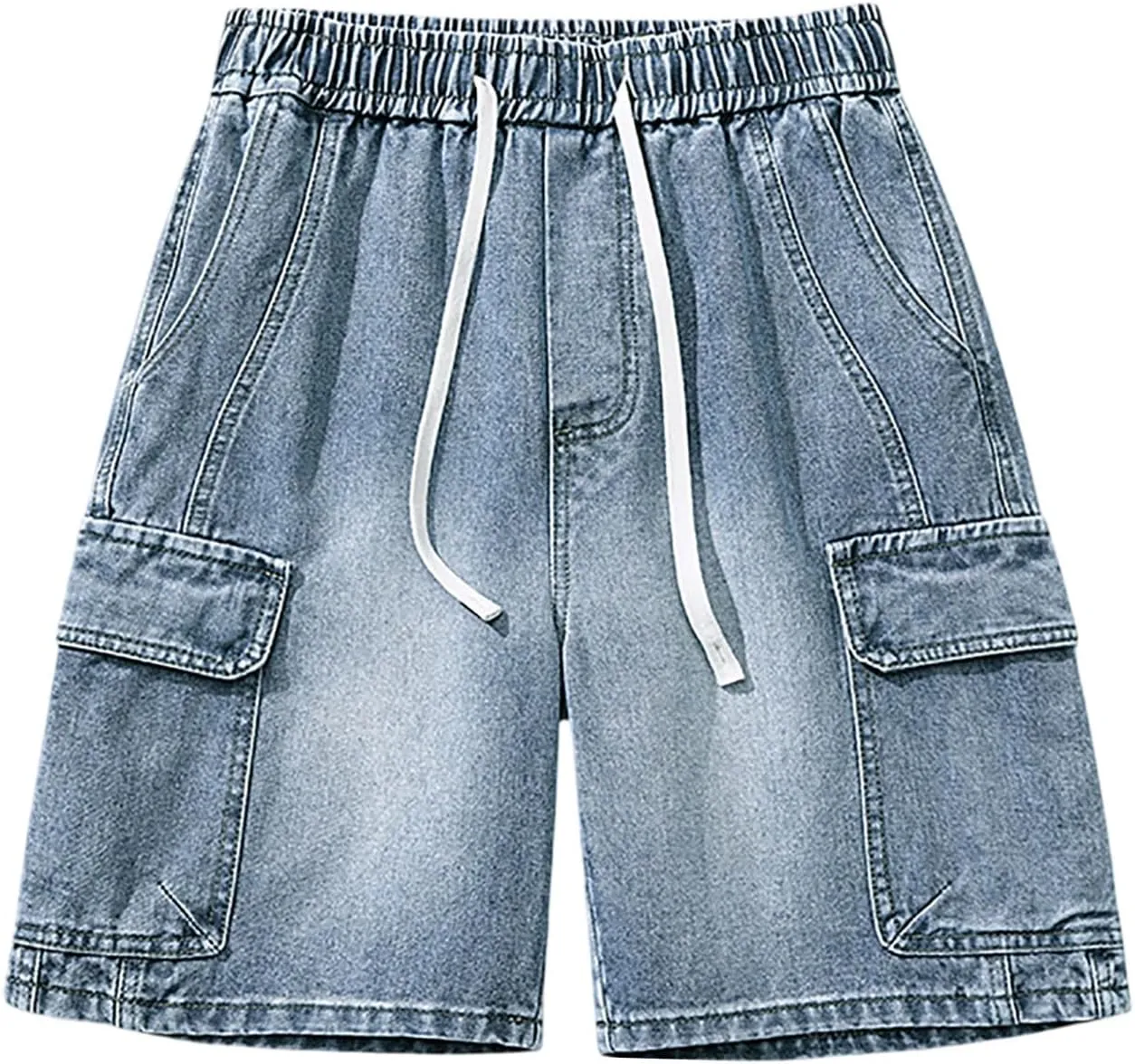 Mens Y2K Grunge Baggy Jean Shorts Casual Hip Hop Cargo Pants Loose Fit Denim Shorts with Pockets