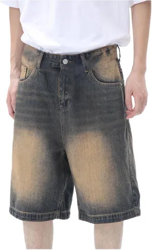 Mens Y2K Grunge Baggy Jean Shorts Casual Hip Hop Cargo Pants Loose Fit Denim Shorts with Pockets