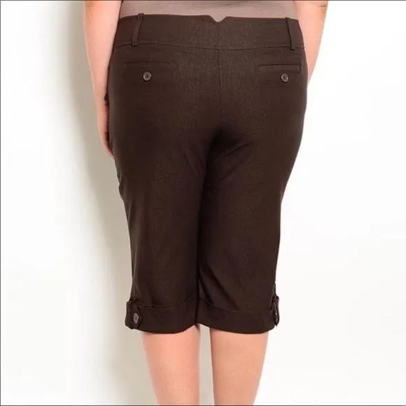 Mid Rise Brown Capri Pants