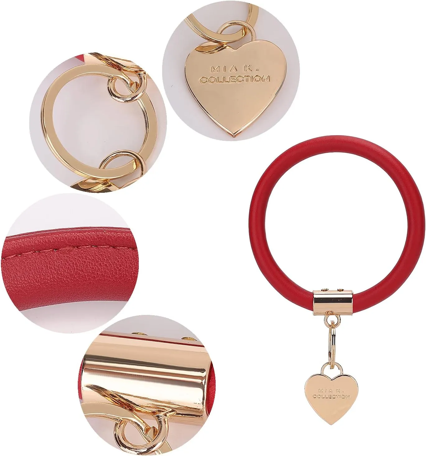 MKF Keychain Bracelet for Women Set  PU Leather House Car Key Holder, Easy Slip on Wristlet Hands Free Bangle Key Ring