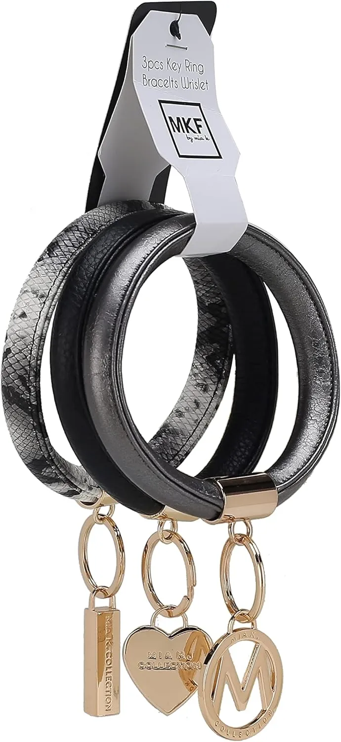 MKF Keychain Bracelet for Women Set  PU Leather House Car Key Holder, Easy Slip on Wristlet Hands Free Bangle Key Ring