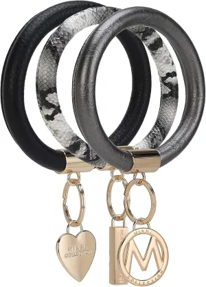 MKF Keychain Bracelet for Women Set  PU Leather House Car Key Holder, Easy Slip on Wristlet Hands Free Bangle Key Ring
