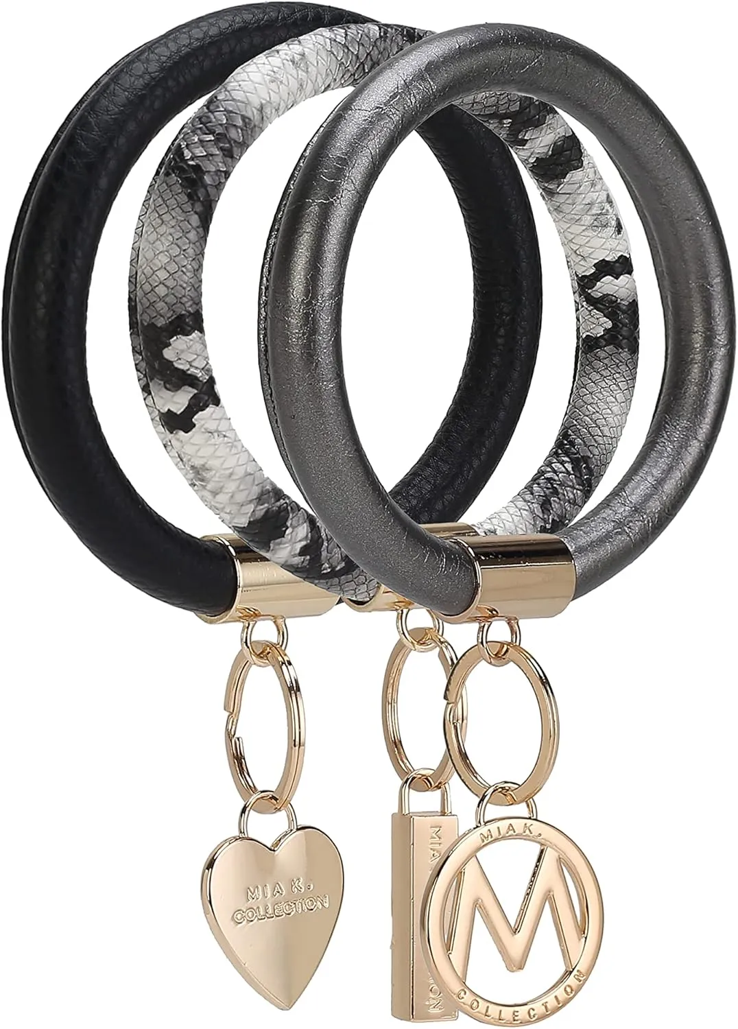 MKF Keychain Bracelet for Women Set  PU Leather House Car Key Holder, Easy Slip on Wristlet Hands Free Bangle Key Ring