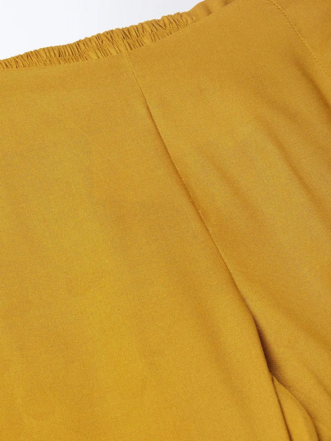 Mustard Yellow Regular Fit Solid Cropped Trousers