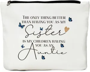 New Aunt Gifts for Sisters, Pregnancy Announcements for Aunt, Sister, Friends, Besties, New Auntie Announcement, Thanksgiving Christmas Birthday Baby Shower Baby Reveal Gifts for Aunt Makeup Bag