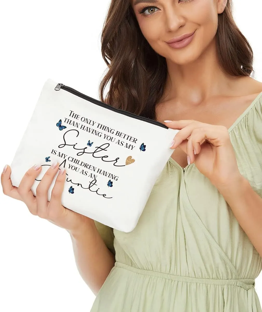 New Aunt Gifts for Sisters, Pregnancy Announcements for Aunt, Sister, Friends, Besties, New Auntie Announcement, Thanksgiving Christmas Birthday Baby Shower Baby Reveal Gifts for Aunt Makeup Bag