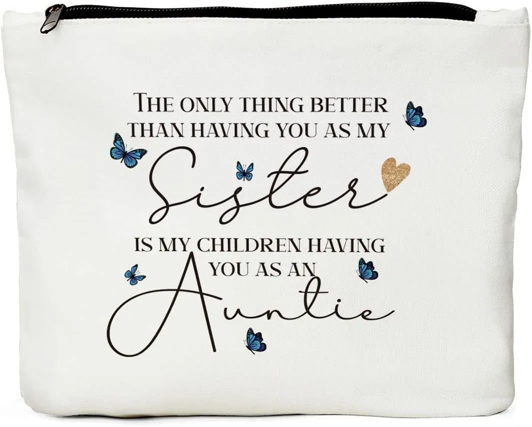 New Aunt Gifts for Sisters, Pregnancy Announcements for Aunt, Sister, Friends, Besties, New Auntie Announcement, Thanksgiving Christmas Birthday Baby Shower Baby Reveal Gifts for Aunt Makeup Bag