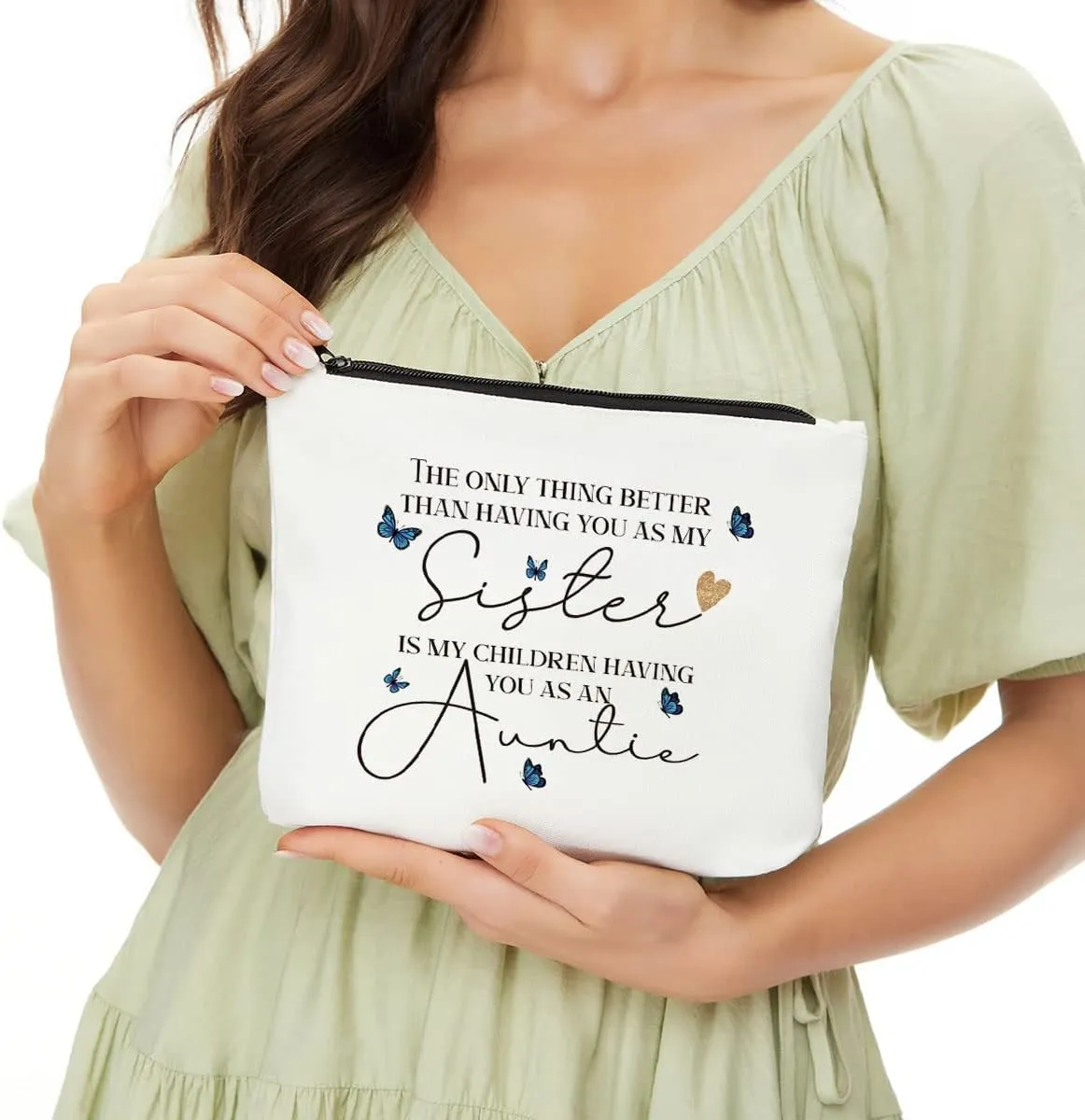 New Aunt Gifts for Sisters, Pregnancy Announcements for Aunt, Sister, Friends, Besties, New Auntie Announcement, Thanksgiving Christmas Birthday Baby Shower Baby Reveal Gifts for Aunt Makeup Bag