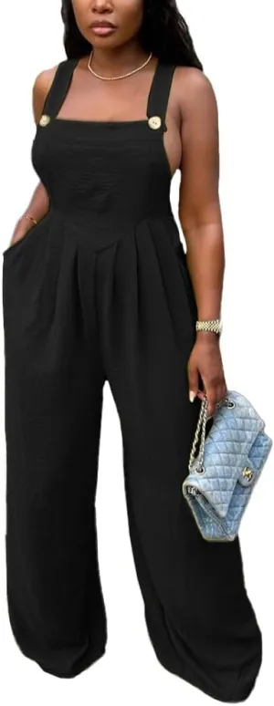 Nimsruc Women's Jumpsuits Summer Rompers Sling Sleeveless Wide Leg Casual Overalls Jumpers With Pockets 2025