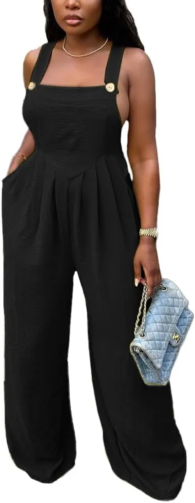 Nimsruc Women's Jumpsuits Summer Rompers Sling Sleeveless Wide Leg Casual Overalls Jumpers With Pockets 2025