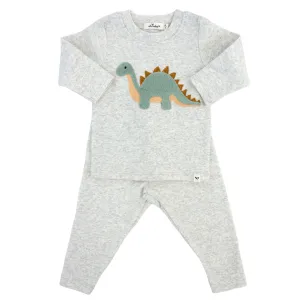 Oh Baby Dinosaur Terry Applique in Heather Gray